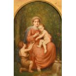 L. Proux, late 19th Century French School, mother and child, oil on mahogany panel, inscribed verso,