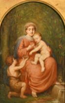 L. Proux, late 19th Century French School, mother and child, oil on mahogany panel, inscribed verso,