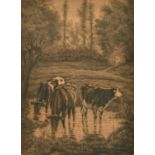 M. Galbois, French, circa 1899, a pair pf charcoal scenes, one of sheep the other of cattle,