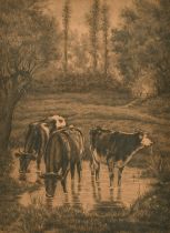 M. Galbois, French, circa 1899, a pair pf charcoal scenes, one of sheep the other of cattle,