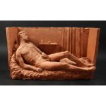 Paul Day (b. 1967), a reclining male nude with objects on a shelf, terracotta, signed and dated