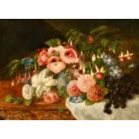 English School, circa 1894, A still life of mixed flowers, grapes and a butterfly, oil on canvas,