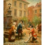 Charles Gogin (1844-1931), figures in a busy market square, oil on card laid down, signed, 10.25"