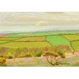 Robert Morson Hughes (20th Century) An extensive view of green fields, oil on board, signed, 10" x
