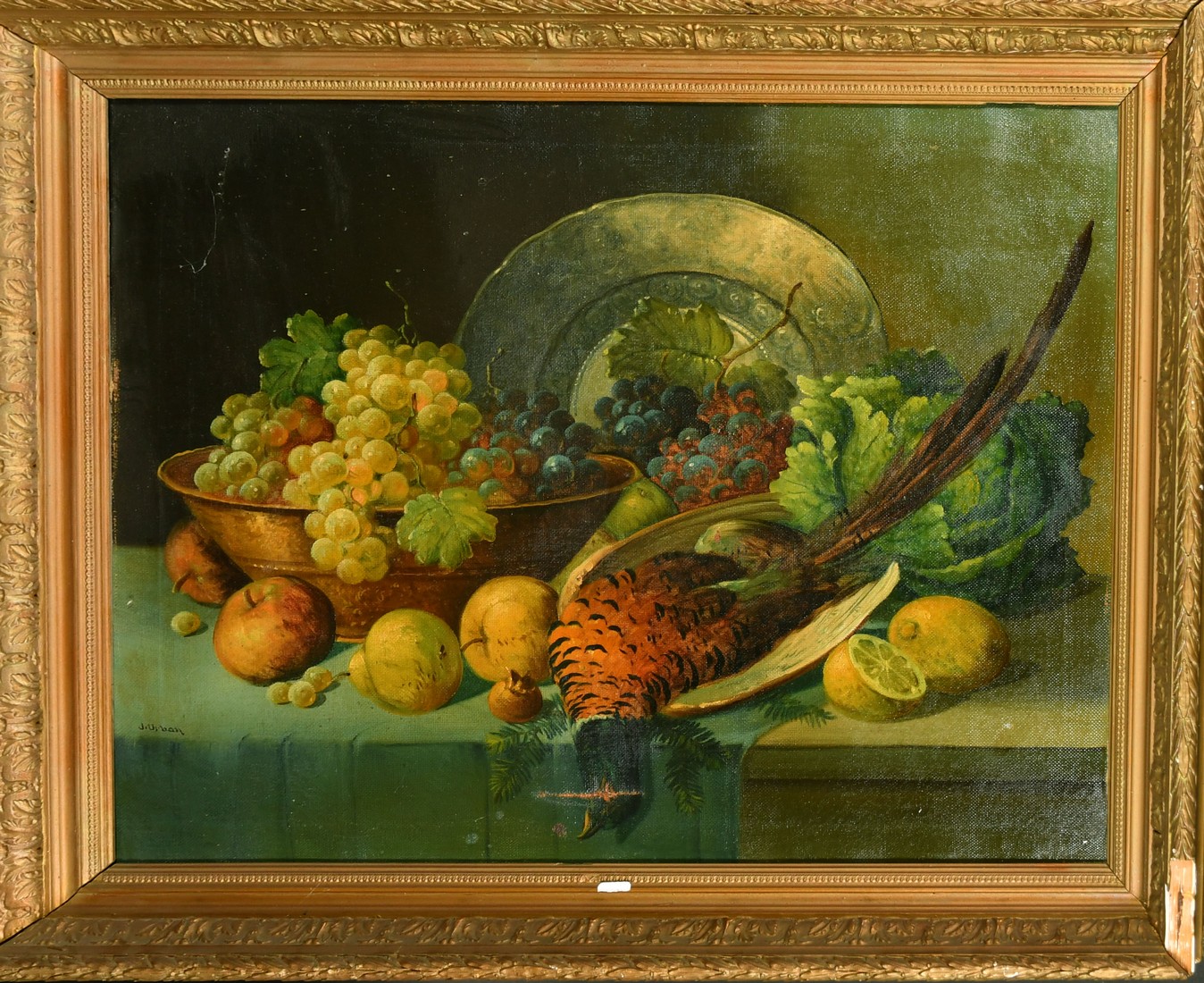 Early 20th Century French School, a still life of fruit and a pheasant, oil on canvas, - Image 2 of 4