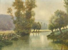 Chaussemier, 20th Century French School, a tranquil river landscape, oil on canvas, signed, 15" x