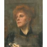 William Hounsom Byles (1872-1925) A study of an auburn-haired lady, oil on canvas, inscribed verso,