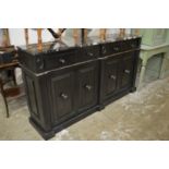 A marble top painted sideboard.