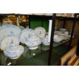 A comprehensive blue and white dinner service.
