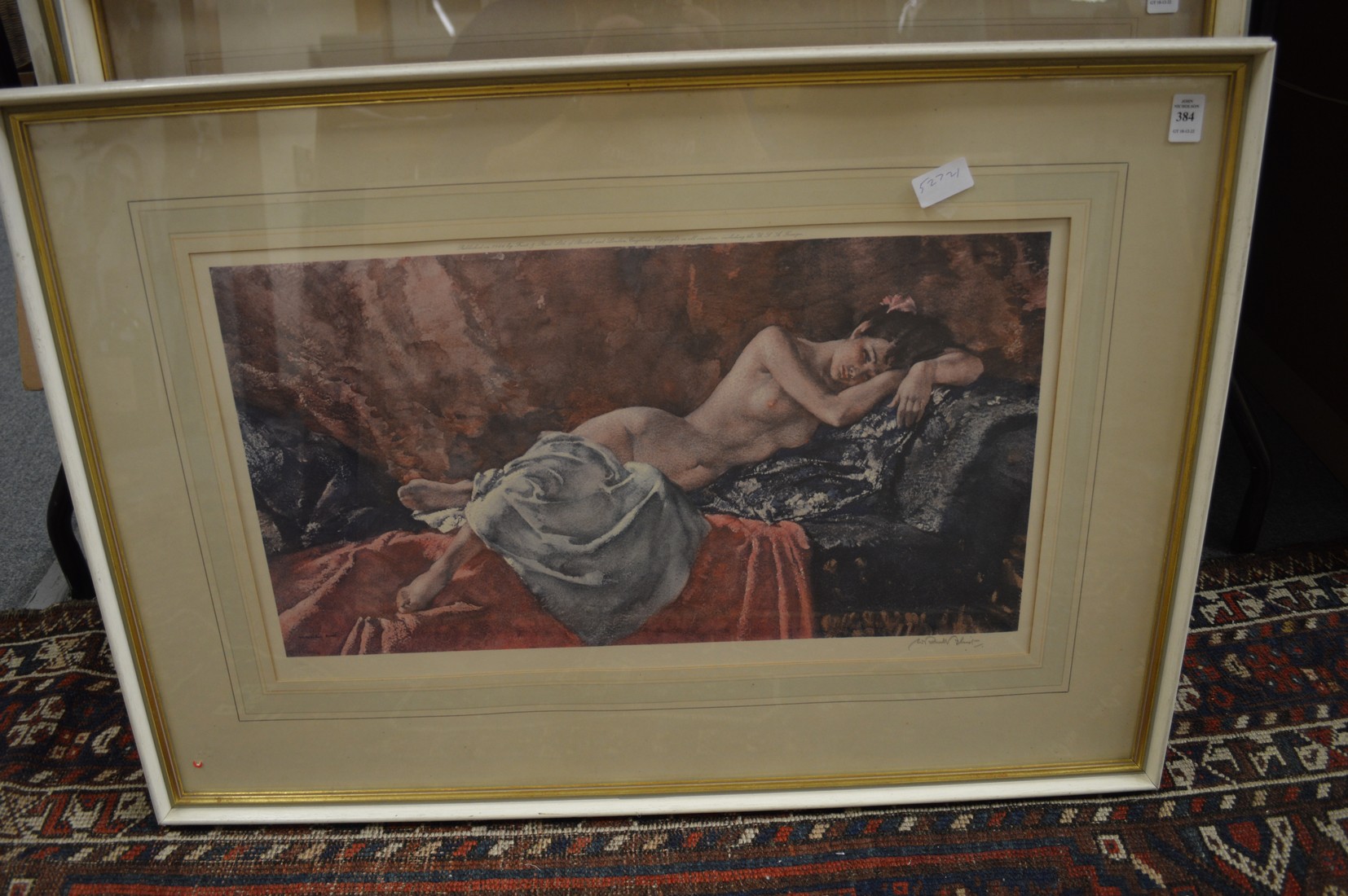 William Russell Flint, reclining female nude, colour print with Frost and Reed stamp, pencil