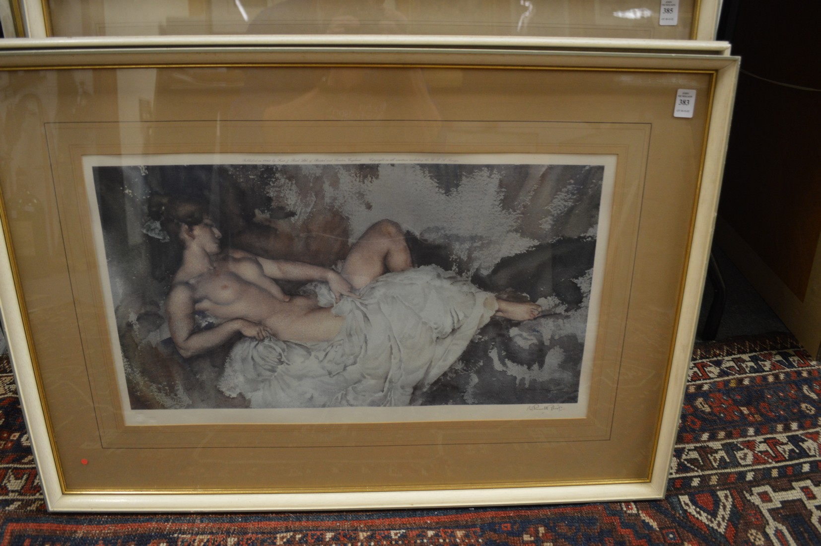 William Russell Flint, reclining female nude, colour print with Frost and Reed stamp, pencil