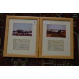 A pair of photographic prints of aircraft complete with Shell oil company pilot boarding pass framed