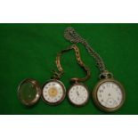 Three various pocket watches and chains.