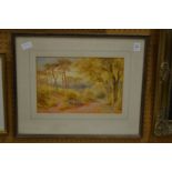 Charles Pyne, wooded rural landscape with figures on a path, watercolour, signed.