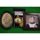 Decorative pocket watch and two miniatures.