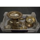 A collection of Continental white metal items to include tazza, twin handled bowl etc.
