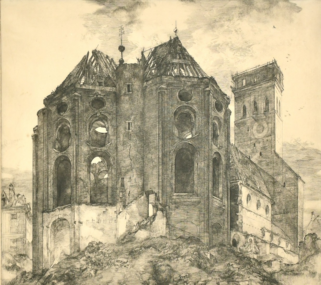 Walter Klinkert, 'St Peter in Munchen, 1946', signed, inscribed, and numbered in pencil, plate