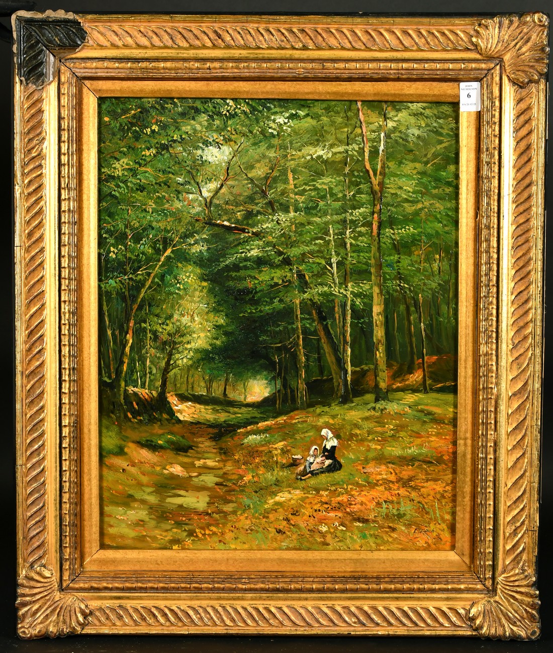 20th Century Continental School, female figures resting in a woodland clearing, oil on panel, - Image 2 of 4