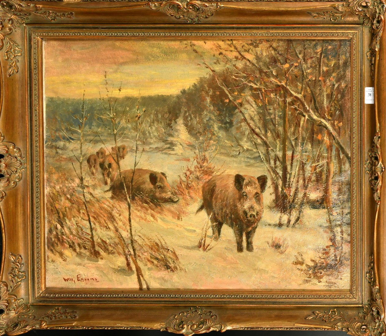 Wilhelm (Willi) Lorenz (1901-1981) German, A herd of wild boar walking through a snow-covered - Image 2 of 4