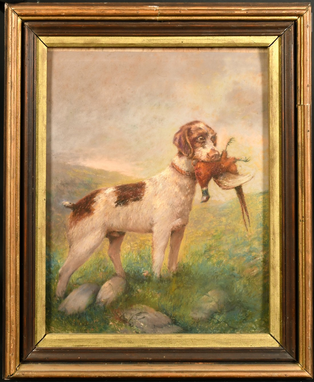Mid-20th Century Continental, A pair of dogs standing in landscapes with caught game, pastels, - Image 6 of 8