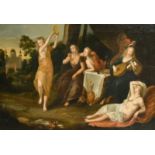 Circle of Jacob Duck, 17th Century, female figures making merry in various stages of undress, oil on