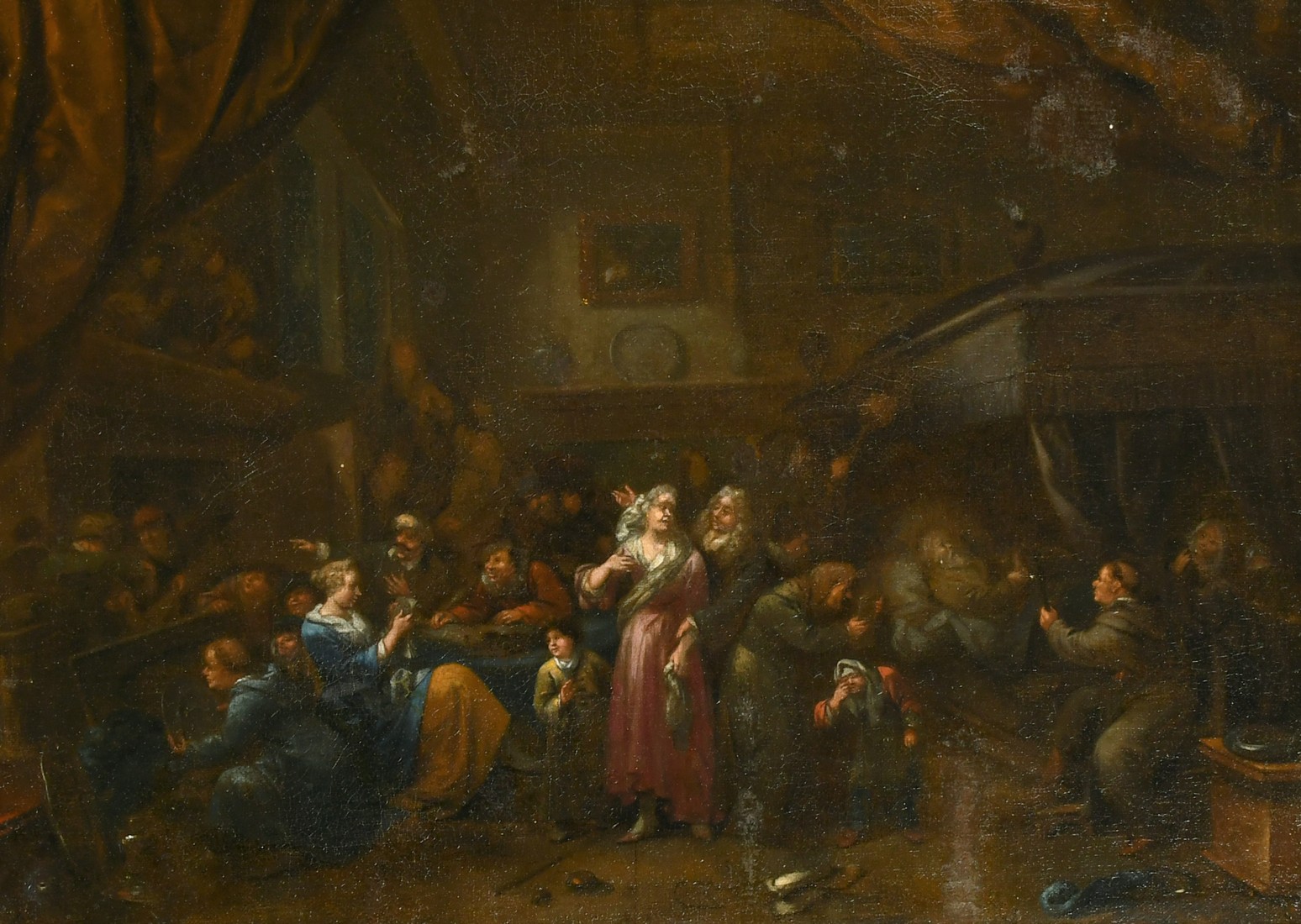 17th/18th Century Flemish School, figures gathered in a lavish interior, oil on canvas, 18.5" x 25",