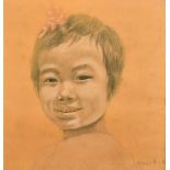 20th Century, a head study of a child, chalk and pastel, indistinctly signed, 17" x 17", (43 x