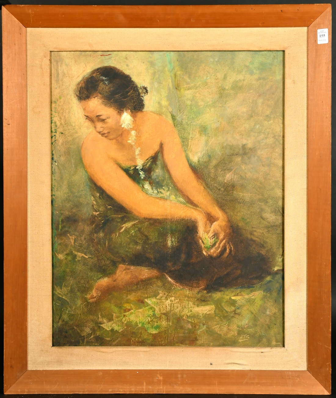 Trubus Soedarsono (1926-1966) Indonesian, A Balinese beauty kneeling, oil on canvas, signed, dated - Image 2 of 4