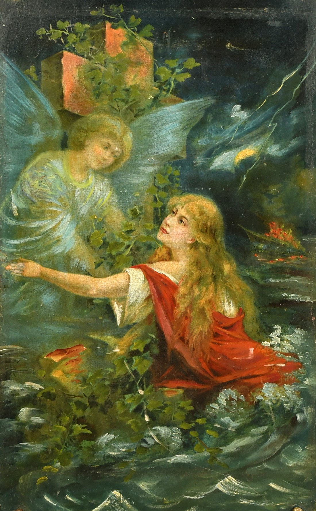 19th Century Continental School, a female figure in the arms of an angel surrounded by choppy water,