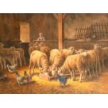 Max Breu, Early 20th Century Continental School, sheep, chickens and a female figure in a sunlit