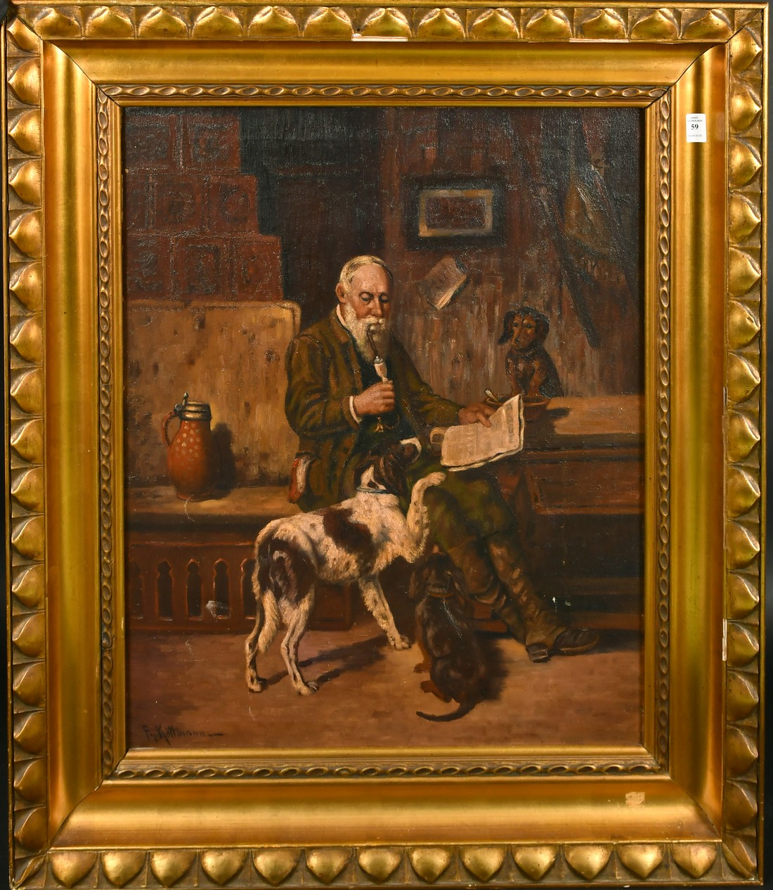 Friedrich Kottmann (19th/20th Century) German, a gentleman reading a paper surrounded by his - Image 2 of 4