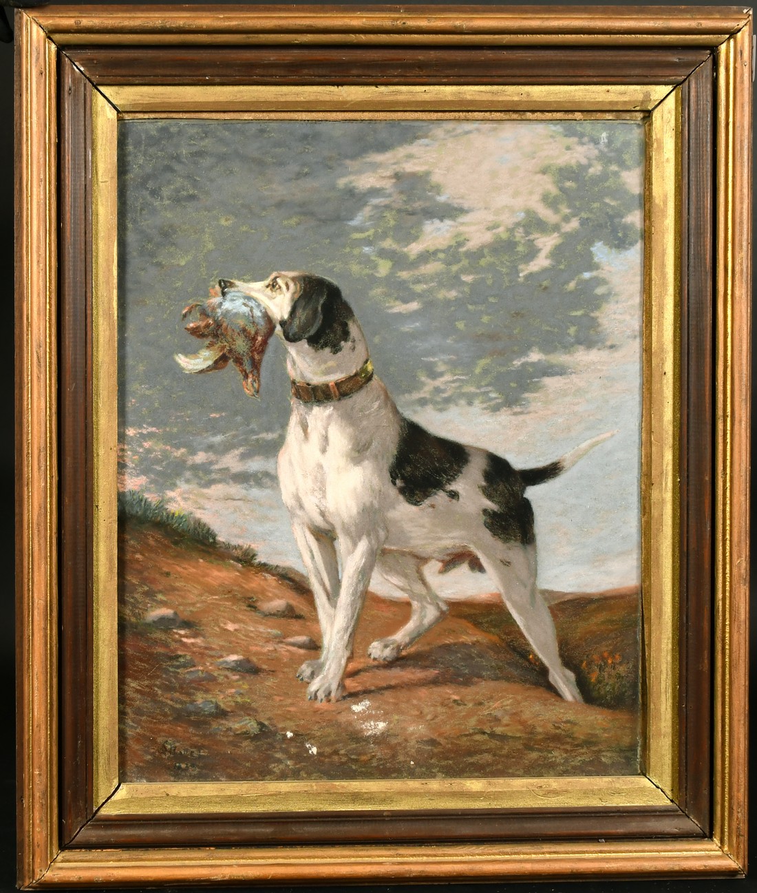 Mid-20th Century Continental, A pair of dogs standing in landscapes with caught game, pastels, - Image 3 of 8