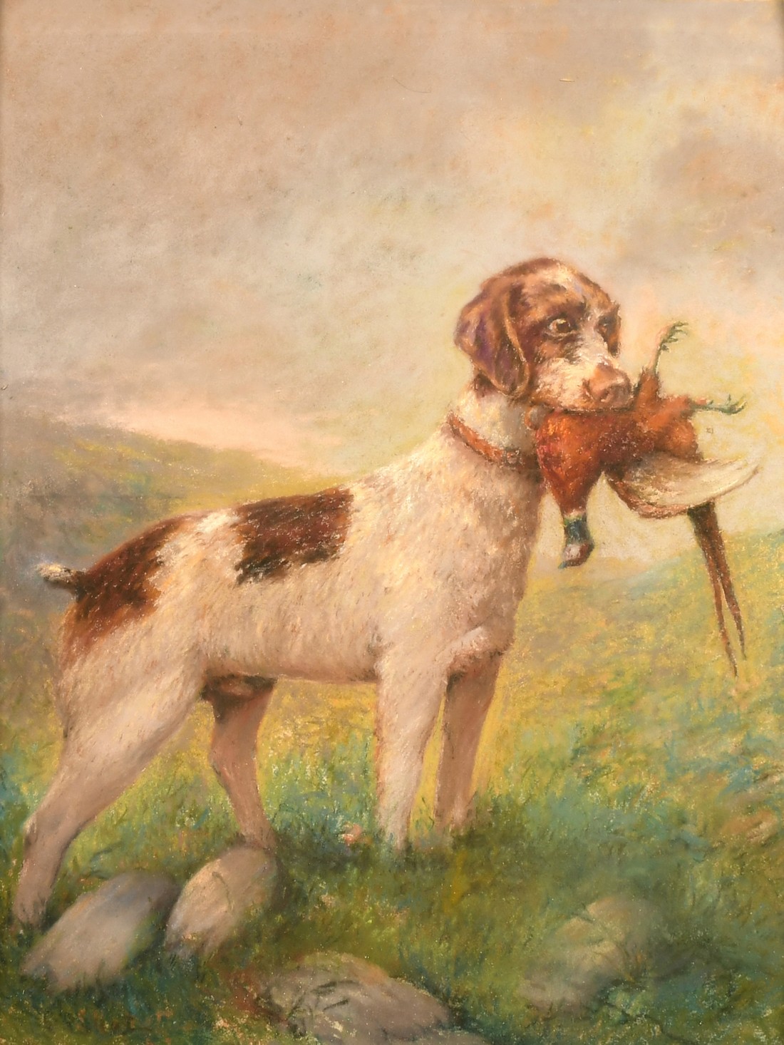 Mid-20th Century Continental, A pair of dogs standing in landscapes with caught game, pastels, - Image 2 of 8