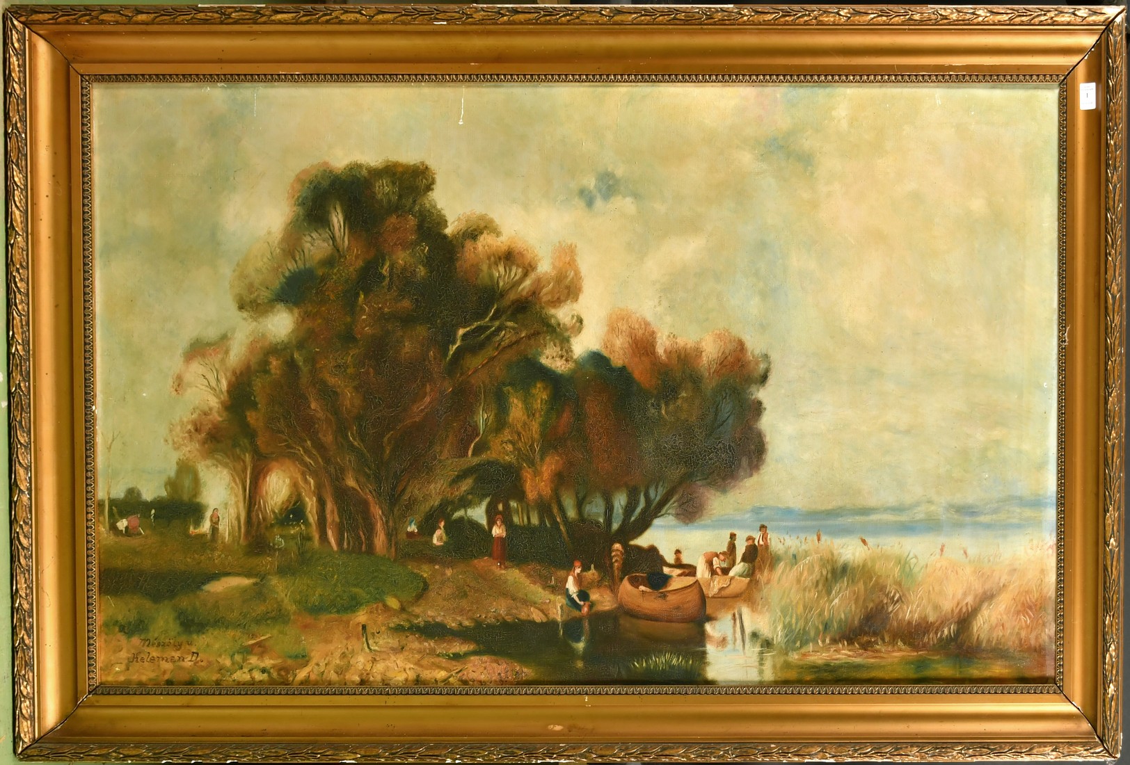 Kelemen (Early 20th Century), figures gathered by the water's edge, oil on canvas, signed, 29.5" x - Image 2 of 4