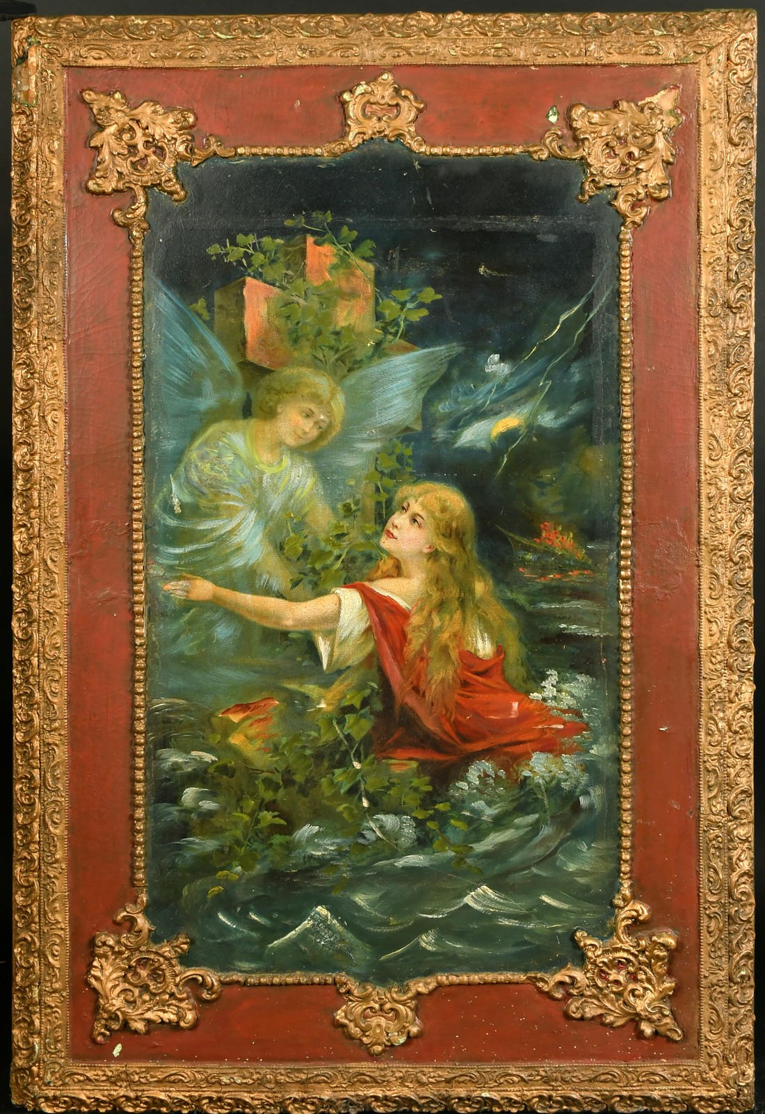 19th Century Continental School, a female figure in the arms of an angel surrounded by choppy water, - Image 2 of 3