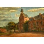 19th Century School, a study of a country house with chickens in the foreground, oil on canvas,