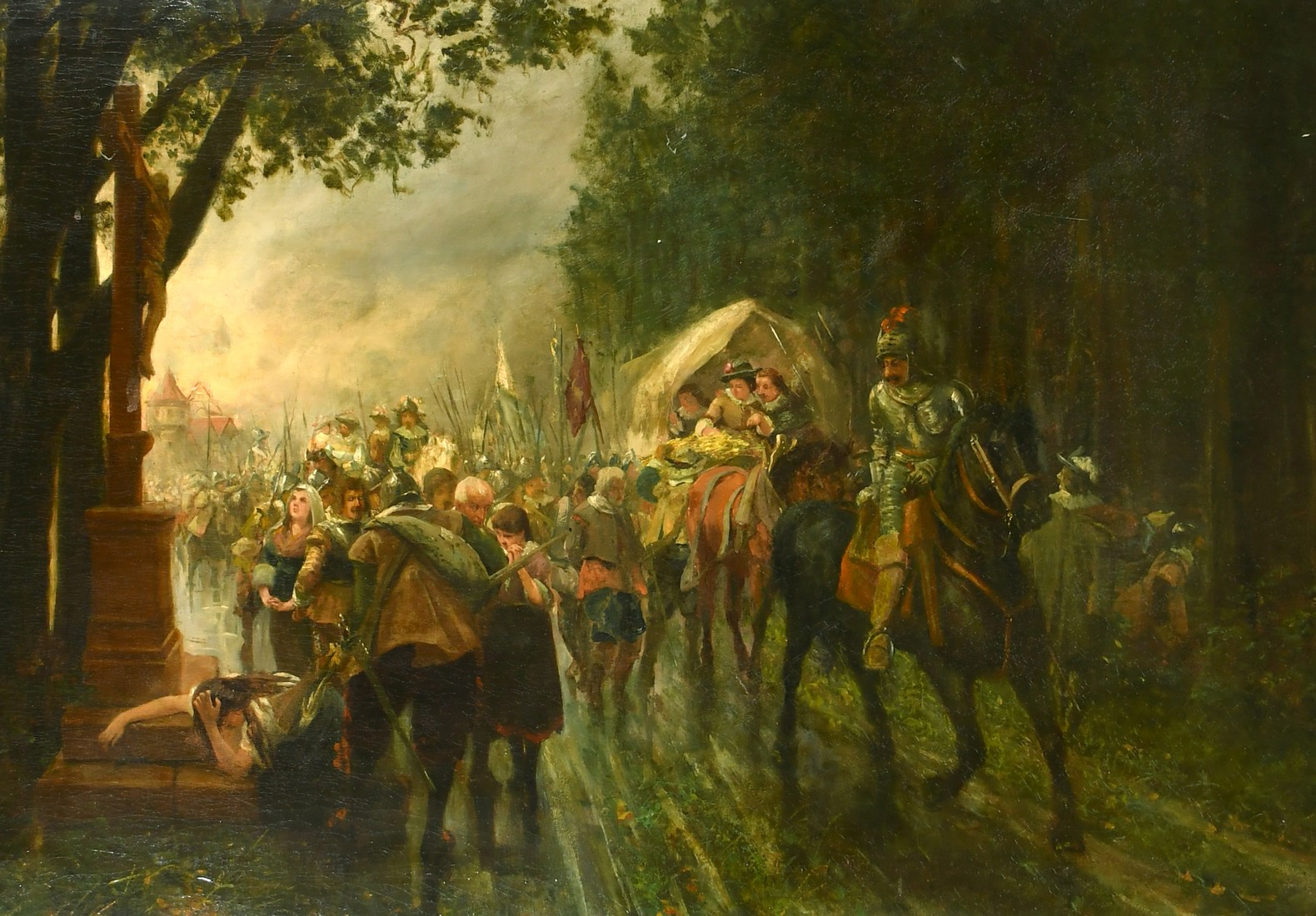 Ottmar Hendschel (1845-1921) German, soldiers exodus after the thirty years war, oil on canvas,