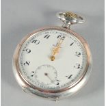 A SILVER OMEGA POCKET WATCH.