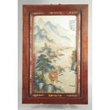 A CHINESE REPUBLIC PERIOD POLYCHROME PORCELAIN PANEL, encased with a bone inlaid wooden frame, panel