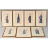 A COLLECTION OF SEVEN CHINESE PITH PAINTINGS, each depicting various figures in traditional dress,