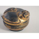 A GILT LACQUER CIRCULAR BOX AND COVER, in the form of a bird.