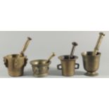 A COLLECTION OF FOUR BRONZE PESTLE AND MORTARS, (eight pieces).