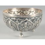 AN UNUSUAL 19TH CENTURY OTTOMAN GREEK OR ARMINIAN SILVER BOWL, with embossed and chased decoration