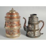 AN UNUSUAL CHINESE EMBOSSED METAL EWER, the embossed and chased decoration depicting panels of