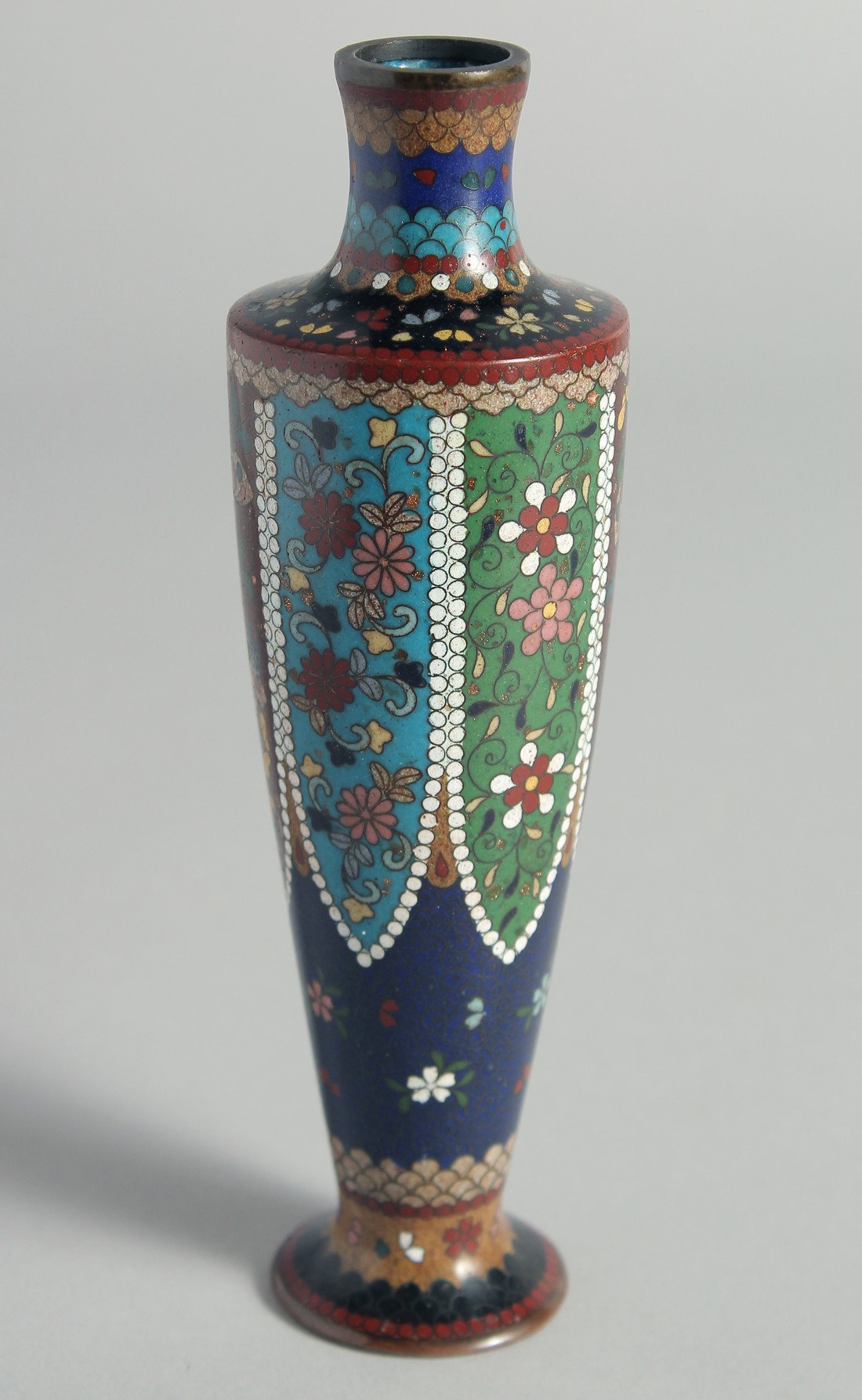 TWO SMALL JAPANESE CLOISONNE VASES, each decorated with floral motifs, 18cm and 15.5cm, together - Image 2 of 9