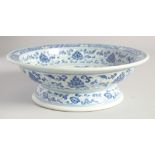 A CHINESE BLUE AND WHITE PORCELAIN PEDESTAL BOWL, the interior centre painted with parrots on a