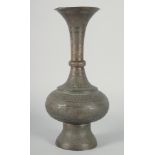 A LARGE AND FINE 19TH CENTURY ENGRAVED DAMASCUS BRASS VASE, finely engraved all over and with a band