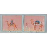 TWO 19TH CENTURY INDIAN COMPANY SCHOOL PAINTINGS ON MICA, each depicting a camel and rider, 14cm x