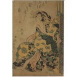 EISEN KIKUGAWA (1787-1867); EDO BEAUTIES, circa 1815-1842, three original Japanese woodblock prints,