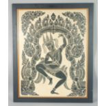 A LARGE THAI GOUACHE RUBBING PICTURE, framed and glazed, image 82cm x 64cm.